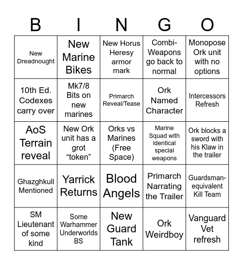 Adepticon Reveal Show Bingo Card