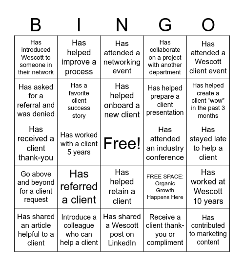 Organic Growth Bingo Card