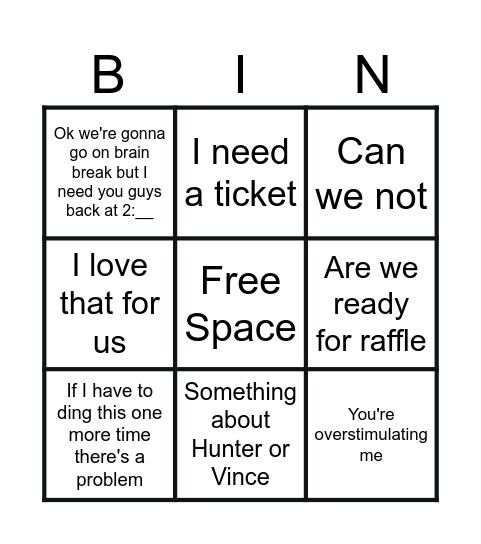 mrs. patterson bingo Card