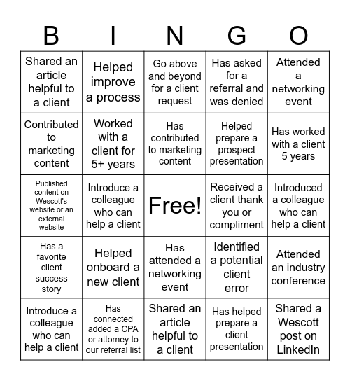 Organic Growth Bingo Card