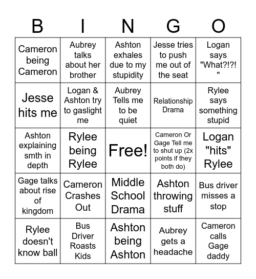 Bus Bingo Card
