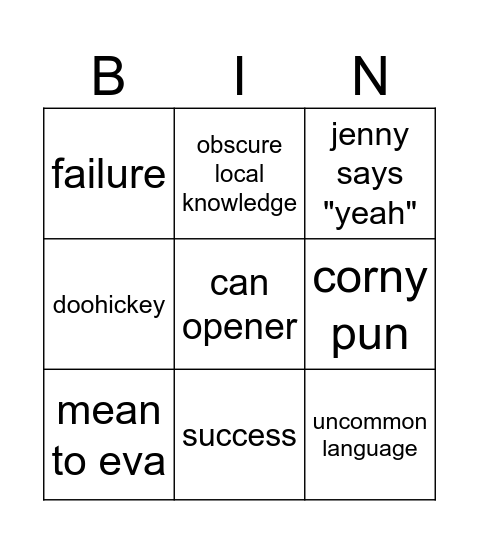 shrimp Bingo Card