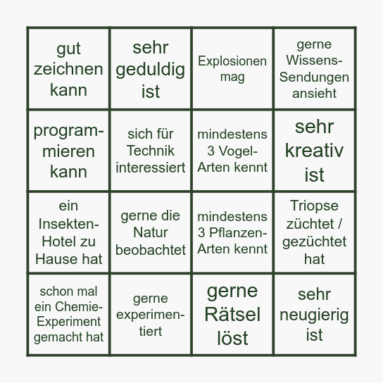 Finde jemanden, der... Bingo Card