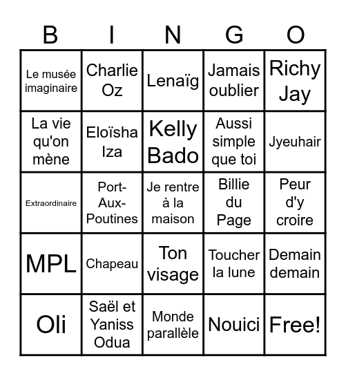 Manie Musicale 2026 Bingo Card