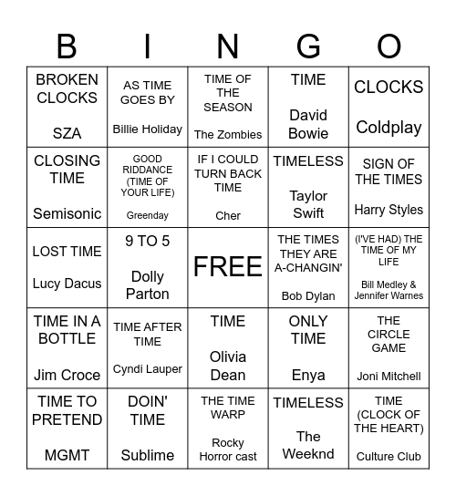 Time Warp Bingo Card