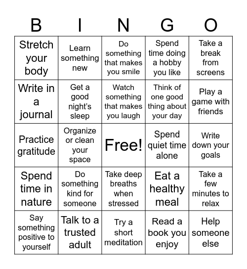 Coping Strategieds Bingo Card