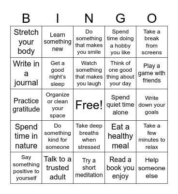 Coping Strategies Bingo Card