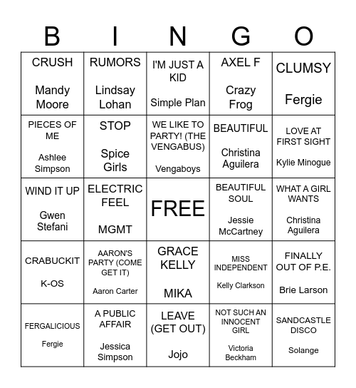 Big Fun party Mix Bingo Card