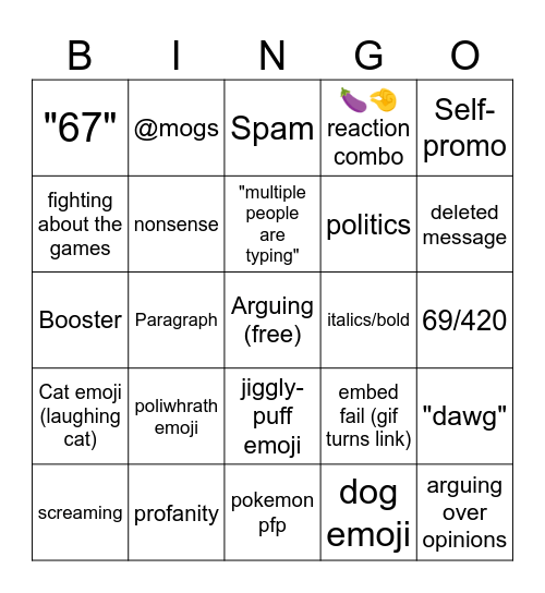 Genchat Bingo Card