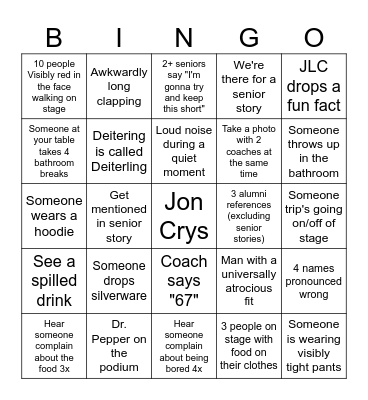 Swim & Dive Banquet Bingo Card