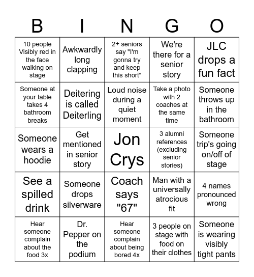 Swim & Dive Banquet Bingo Card