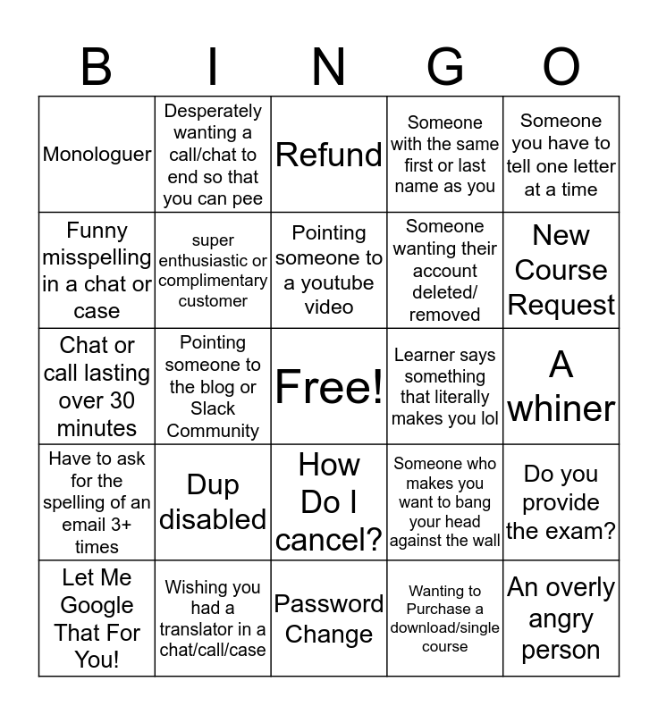 Week of 1/16 Bingo Card