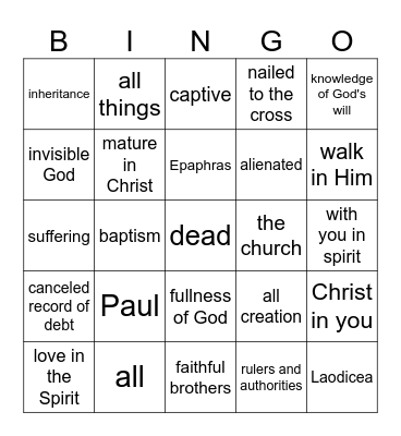 Colossians 1:1-2:15 Bingo Card