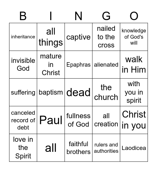 Colossians 1:1-2:15 Bingo Card