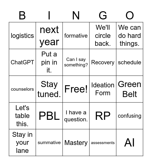 Team Day at BMSA! Bingo Card