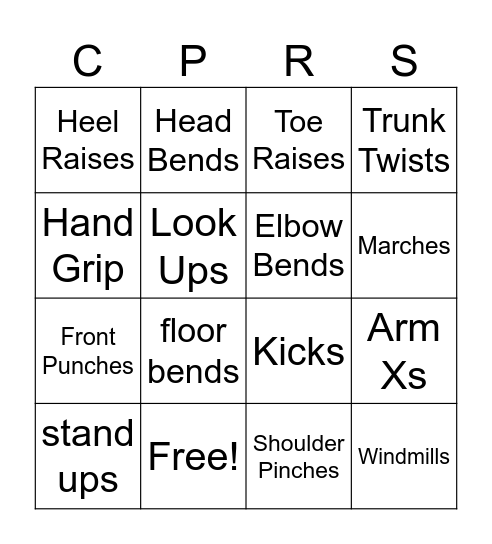 Exercise BINGO Card