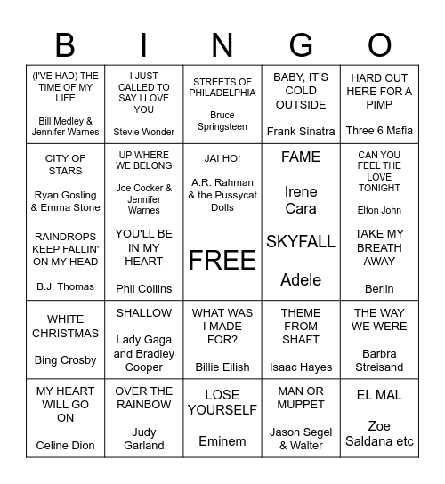 Oscar Night Bingo Card