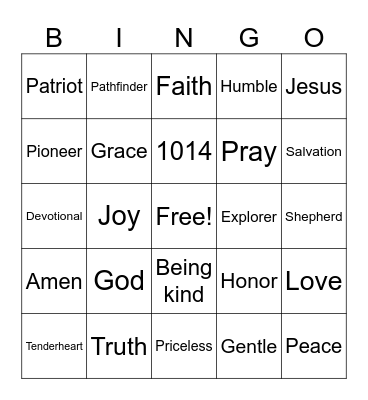 American Heritage Girls Bingo Card