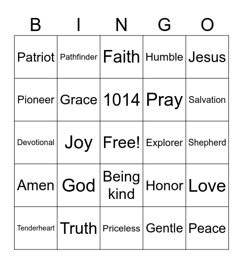American Heritage Girls Bingo Card