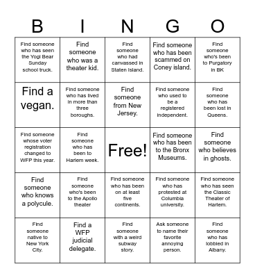 WFP Bingo Card