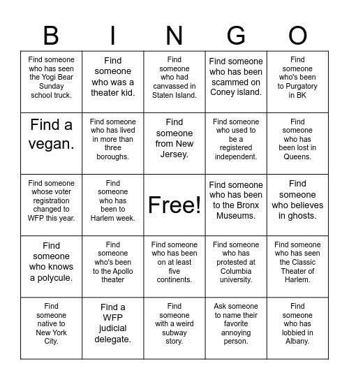 WFP Bingo Card