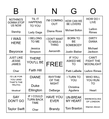 I'm Diane for an Award Bingo Card