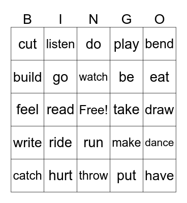 Irregular Verbs Bingo Card