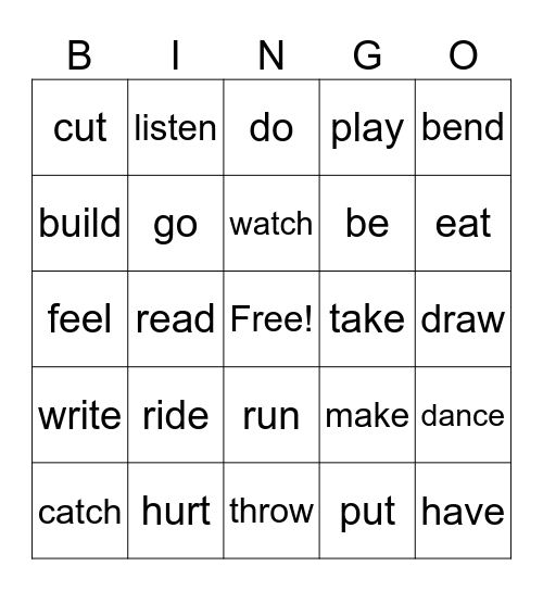 Irregular Verbs Bingo Card