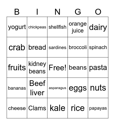 Folate/B12 Bingo Card