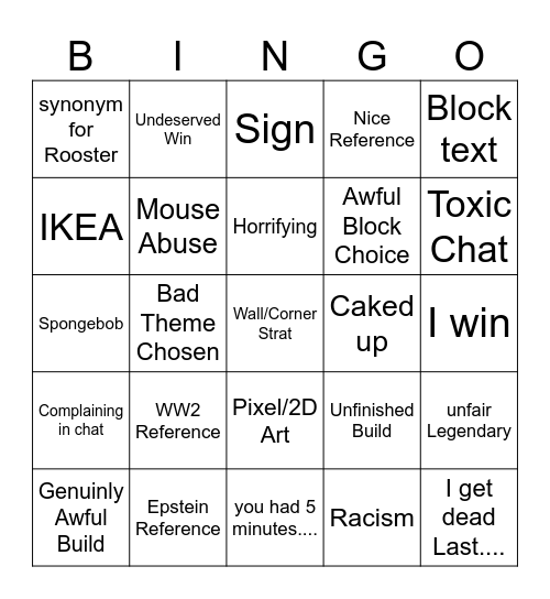 Hypixel Build Battle Bingo Card