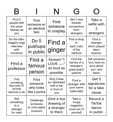 Nicole's Test of Courage Bingo Card