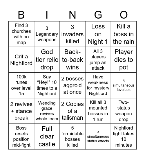 Nightreign Deep of Night Bingo Card