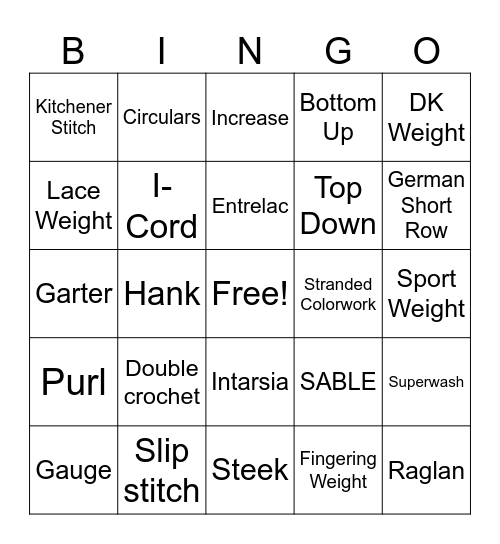 Yarn Crafter's Bingo Card