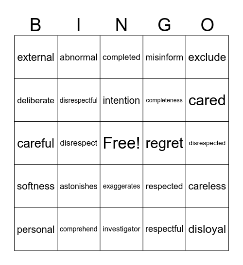 Rewards Unit 2 Review Bingo Card