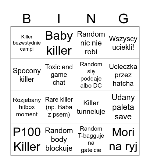 Dead by Bingo! Bingo Card