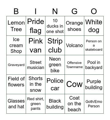 StreetView Bingo Card