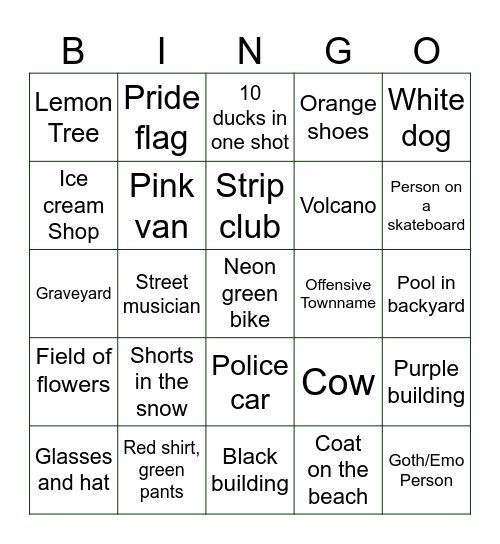 StreetView Bingo Card