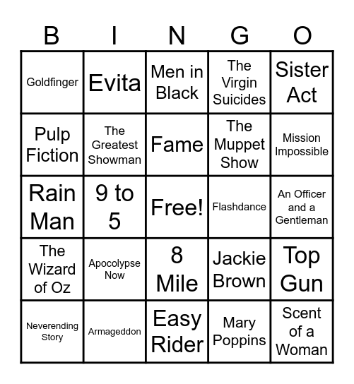Hollywood Hits Bingo Card