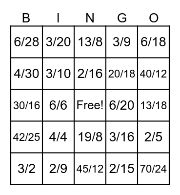 Multiplying Fractions Bingo Card