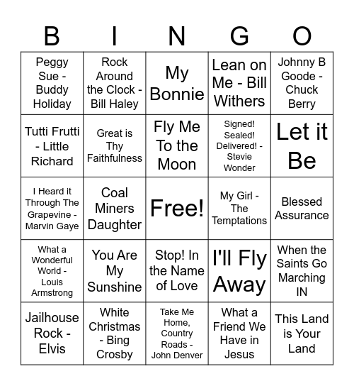 MUSIC BINGO Card