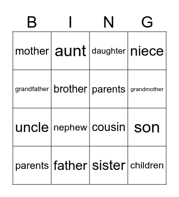 Family Bingo Card