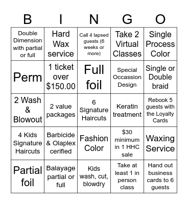 Stylist Bingo Card
