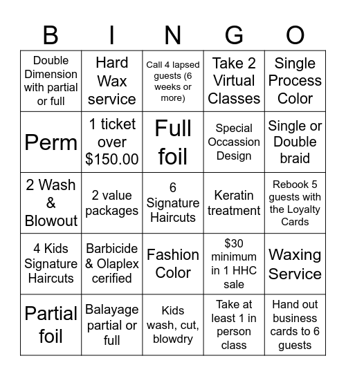 Stylist Bingo Card