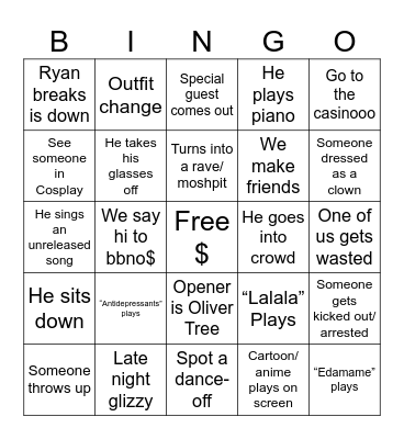 Bbno$ Bingo Card