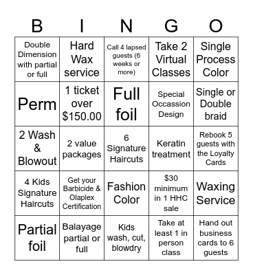 Stylist Bingo Card