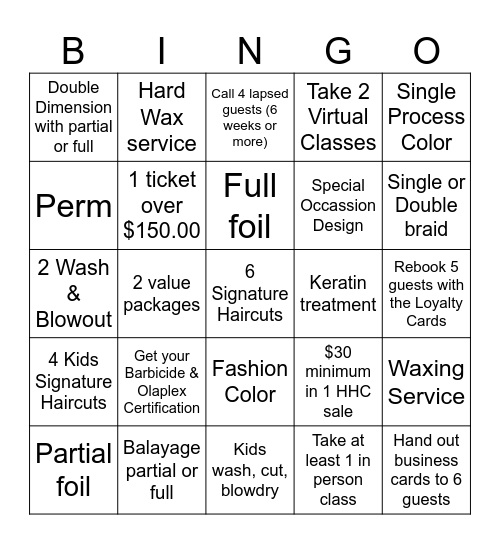 Stylist Bingo Card