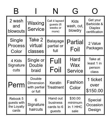 Stylist Bingo Card