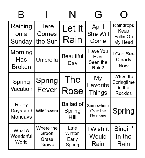 SPRING MUSIC BINGO Card