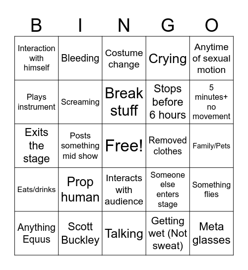 Show Bingo Card Bingo Card