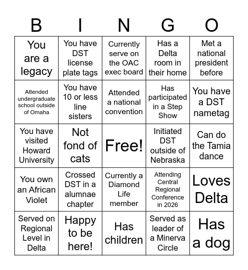 Delta Sigma Theta Bingo Card